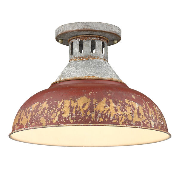 Kinsley Aged Galvanized Steel and Red One-Light Semi-flush, image 1
